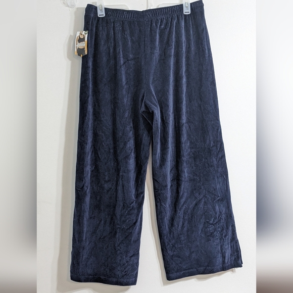 NWT Women's Dark Navy Blue Athleisure Rib Velour Wide Leg Pants, Size XL(16-18) - Picture 2 of 5